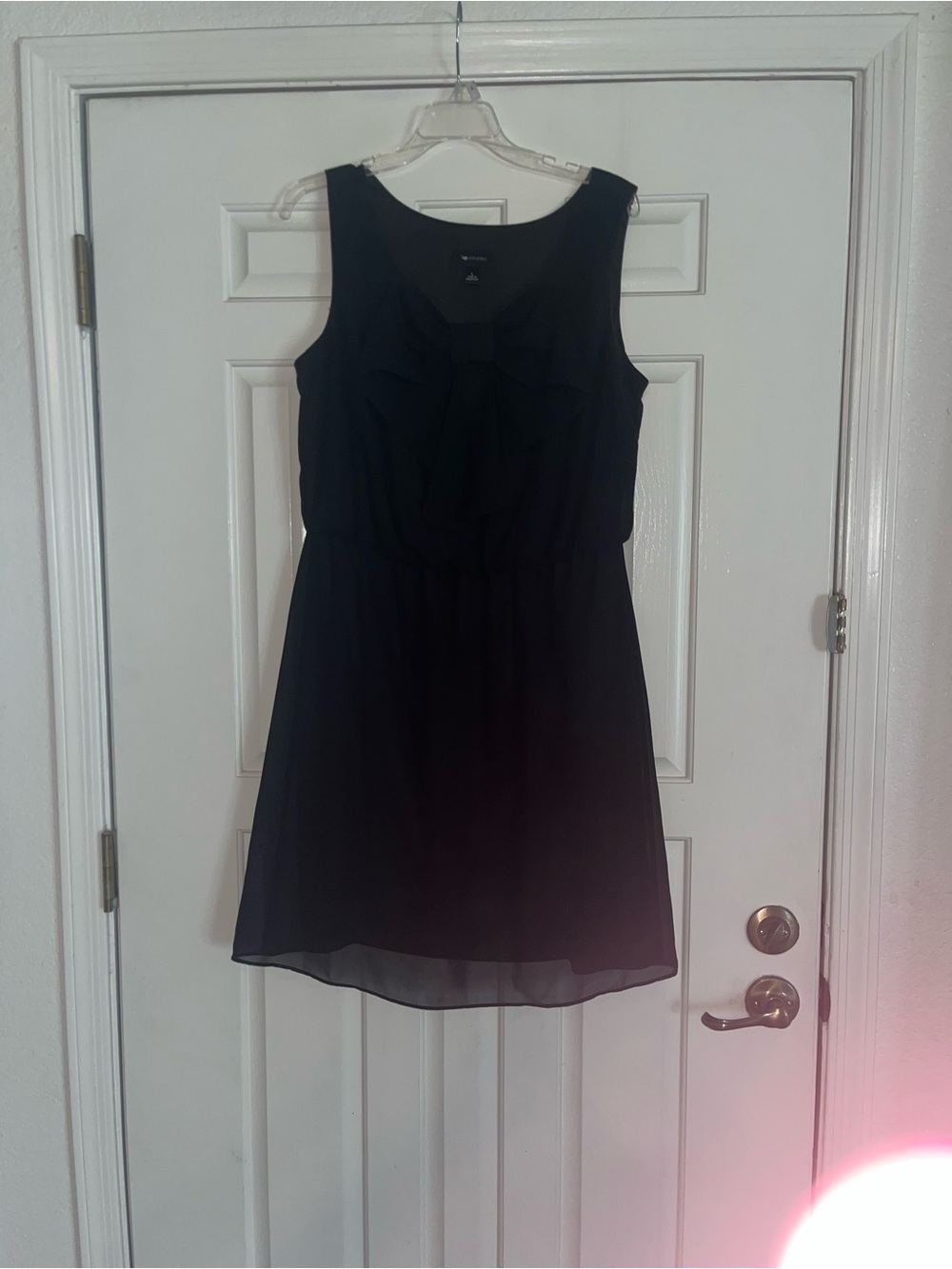 AB Studio Black Sleeveless Chiffon Mini Dress with Neck Bow